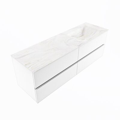MONDIAZ VICA-DLUX 150cm badmeubel onderkast Talc 4 lades. Inbouw wastafel CLOUD rechts 1 kraangat, kleur Ostra, en spiegel model SPOT