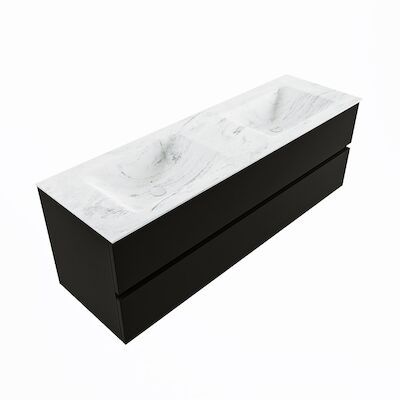 MONDIAZ VICA-DLUX 150cm badmeubel onderkast Urban 2 lades. Inbouw wastafel CLOUD dubbel 2 kraangaten, kleur Opalo, en spiegel model SPOT