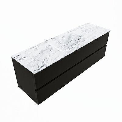MONDIAZ VICA-DLUX 150cm badmeubel onderkast Urban 2 lades. Inbouw wastafel CLOUD midden 1 kraangat, kleur Glace, en spiegel model SPOT