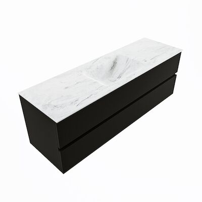 MONDIAZ VICA-DLUX 150cm badmeubel onderkast Urban 2 lades. Inbouw wastafel CLOUD midden zonder kraangat, kleur Opalo, en spiegel model SPOT