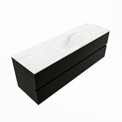 MONDIAZ VICA-DLUX 150cm badmeubel onderkast Urban 2 lades. Inbouw wastafel CLOUD midden zonder kraangat, kleur Ostra, en spiegel model SPOT