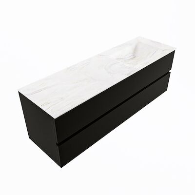 MONDIAZ VICA-DLUX 150cm badmeubel onderkast Urban 2 lades. Inbouw wastafel CLOUD rechts 1 kraangat, kleur Ostra, en spiegel model SPOT