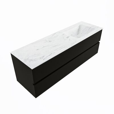 MONDIAZ VICA-DLUX 150cm badmeubel onderkast Urban 2 lades. Inbouw wastafel CLOUD rechts zonder kraangat, kleur Opalo, en spiegel model SPOT