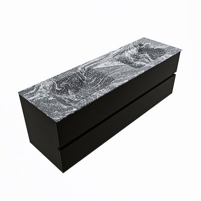 MONDIAZ VICA-DLUX 150cm badmeubel onderkast Urban 4 lades. Inbouw wastafel CLOUD dubbel 2 kraangaten, kleur Lava, en spiegel model SPOT