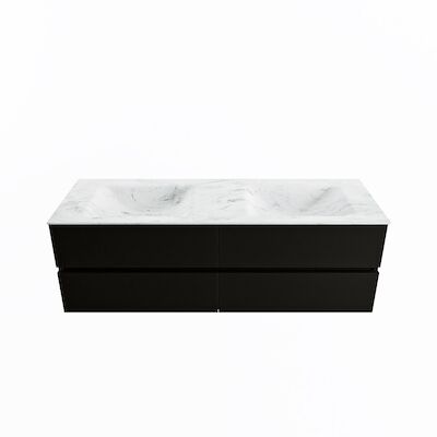 MONDIAZ VICA-DLUX 150cm badmeubel onderkast Urban 4 lades. Inbouw wastafel CLOUD dubbel zonder kraangat, kleur Opalo.