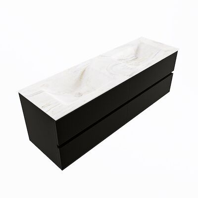 MONDIAZ VICA-DLUX 150cm badmeubel onderkast Urban 4 lades. Inbouw wastafel CLOUD dubbel zonder kraangat, kleur Ostra, en spiegel model SPOT