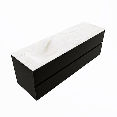 MONDIAZ VICA-DLUX 150cm badmeubel onderkast Urban 4 lades. Inbouw wastafel CLOUD links 1 kraangat, kleur Ostra, en spiegel model SPOT