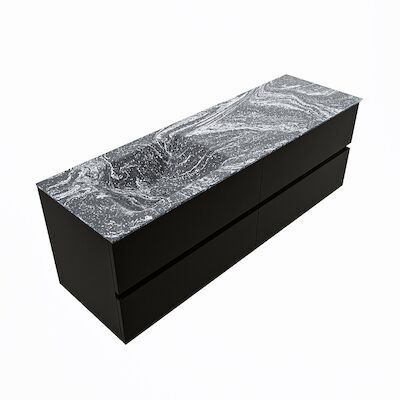 MONDIAZ VICA-DLUX 150cm badmeubel onderkast Urban 4 lades. Inbouw wastafel CLOUD links zonder kraangat, kleur Lava, en spiegel model SPOT