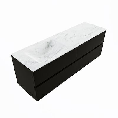 MONDIAZ VICA-DLUX 150cm badmeubel onderkast Urban 4 lades. Inbouw wastafel CLOUD links zonder kraangat, kleur Opalo, en spiegel model SPOT