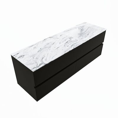 MONDIAZ VICA-DLUX 150cm badmeubel onderkast Urban 4 lades. Inbouw wastafel CLOUD rechts 1 kraangat, kleur Glace, en spiegel model SPOT