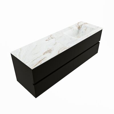 MONDIAZ VICA-DLUX 150cm badmeubel onderkast Urban 4 lades. Inbouw wastafel CLOUD rechts zonder kraangat, kleur Frappe, en spiegel model SPOT