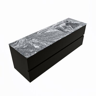 MONDIAZ VICA-DLUX 150cm badmeubel onderkast Urban 4 lades. Inbouw wastafel CLOUD rechts zonder kraangat, kleur Lava, en spiegel model SPOT