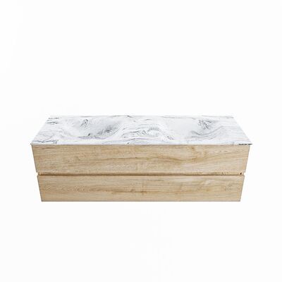 MONDIAZ VICA-DLUX 150cm badmeubel onderkast Washed Oak 2 lades. Inbouw wastafel CLOUD dubbel 2 kraangaten, kleur Glace.