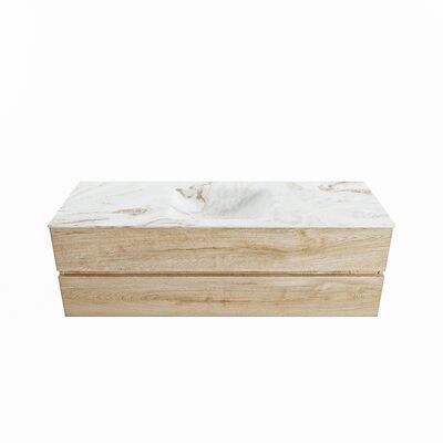 MONDIAZ VICA-DLUX 150cm badmeubel onderkast Washed Oak 2 lades. Inbouw wastafel CLOUD midden zonder kraangat, kleur Frappe.