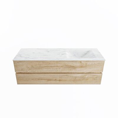 MONDIAZ VICA-DLUX 150cm badmeubel onderkast Washed Oak 2 lades. Inbouw wastafel CLOUD rechts 1 kraangat, kleur Opalo.