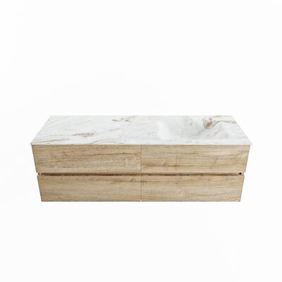 MONDIAZ VICA-DLUX 150cm badmeubel onderkast Washed Oak 4 lades. Inbouw wastafel CLOUD rechts 1 kraangat, kleur Frappe.