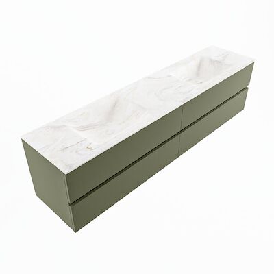 MONDIAZ VICA-DLUX 200cm badmeubel onderkast Army 4 lades. Inbouw wastafel CLOUD dubbel 2 kraangaten, kleur Ostra, en spiegel model SPOT
