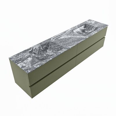 MONDIAZ VICA-DLUX 200cm badmeubel onderkast Army 4 lades. Inbouw wastafel CLOUD dubbel zonder kraangat, kleur Lava, en spiegel model SPOT