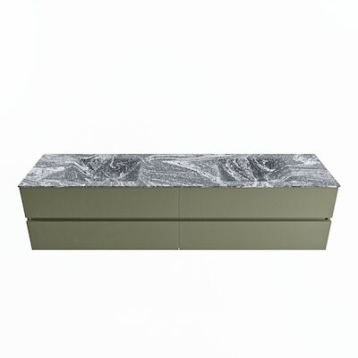 MONDIAZ VICA-DLUX 200cm badmeubel onderkast Army 4 lades. Inbouw wastafel CLOUD dubbel zonder kraangat, kleur Lava.