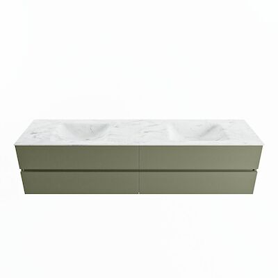 MONDIAZ VICA-DLUX 200cm badmeubel onderkast Army 4 lades. Inbouw wastafel CLOUD dubbel zonder kraangat, kleur Opalo.