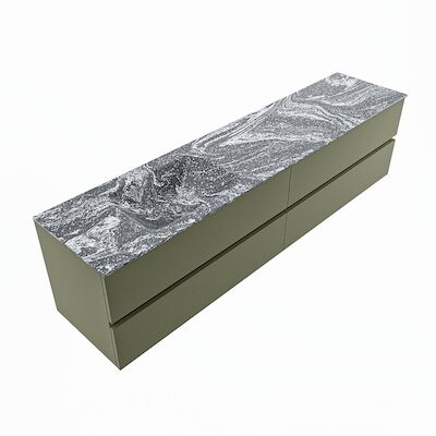 MONDIAZ VICA-DLUX 200cm badmeubel onderkast Army 4 lades. Inbouw wastafel CLOUD links 1 kraangat, kleur Lava, en spiegel model SPOT