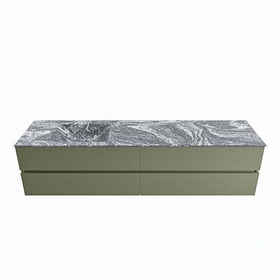 MONDIAZ VICA-DLUX 200cm badmeubel onderkast Army 4 lades. Inbouw wastafel CLOUD links zonder kraangat, kleur Lava.