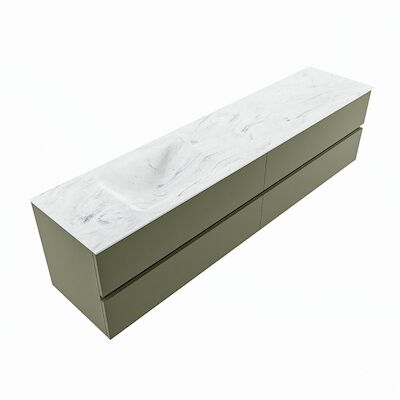 MONDIAZ VICA-DLUX 200cm badmeubel onderkast Army 4 lades. Inbouw wastafel CLOUD links zonder kraangat, kleur Opalo, en spiegel model SPOT