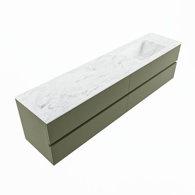 MONDIAZ VICA-DLUX 200cm badmeubel onderkast Army 4 lades. Inbouw wastafel CLOUD rechts 1 kraangat, kleur Opalo, en spiegel model SPOT