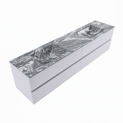 MONDIAZ VICA-DLUX 200cm badmeubel onderkast Cale 4 lades. Inbouw wastafel CLOUD dubbel 2 kraangaten, kleur Lava, en spiegel model SPOT