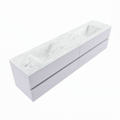 MONDIAZ VICA-DLUX 200cm badmeubel onderkast Cale 4 lades. Inbouw wastafel CLOUD dubbel 2 kraangaten, kleur Opalo, en spiegel model SPOT