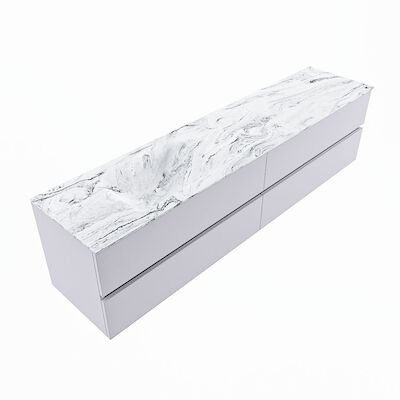 MONDIAZ VICA-DLUX 200cm badmeubel onderkast Cale 4 lades. Inbouw wastafel CLOUD links zonder kraangat, kleur Glace, en spiegel model SPOT