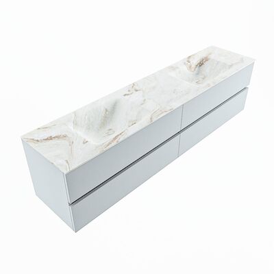 MONDIAZ VICA-DLUX 200cm badmeubel onderkast Clay 4 lades. Inbouw wastafel CLOUD dubbel 2 kraangaten, kleur Frappe, en spiegel model SPOT