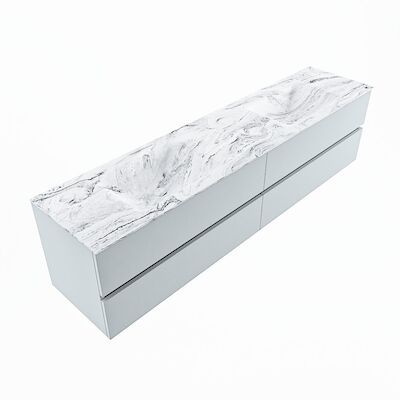 MONDIAZ VICA-DLUX 200cm badmeubel onderkast Clay 4 lades. Inbouw wastafel CLOUD dubbel 2 kraangaten, kleur Glace, en spiegel model SPOT