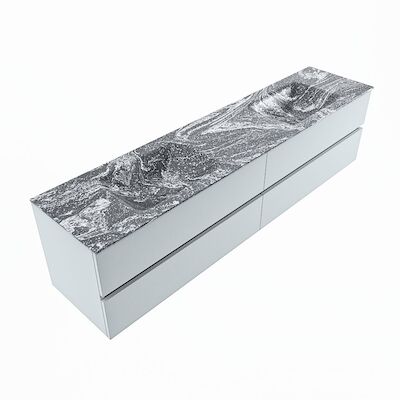 MONDIAZ VICA-DLUX 200cm badmeubel onderkast Clay 4 lades. Inbouw wastafel CLOUD dubbel zonder kraangat, kleur Lava, en spiegel model SPOT