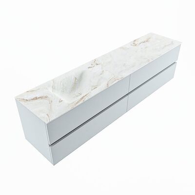MONDIAZ VICA-DLUX 200cm badmeubel onderkast Clay 4 lades. Inbouw wastafel CLOUD links 1 kraangat, kleur Frappe, en spiegel model SPOT