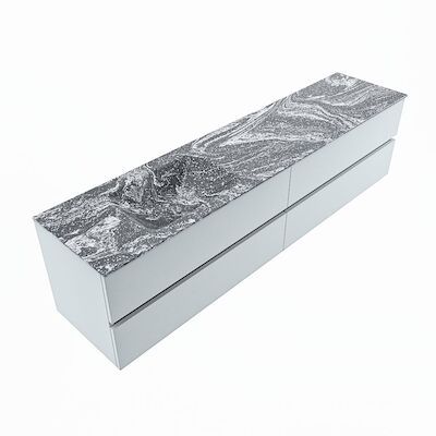MONDIAZ VICA-DLUX 200cm badmeubel onderkast Clay 4 lades. Inbouw wastafel CLOUD links 1 kraangat, kleur Lava, en spiegel model SPOT