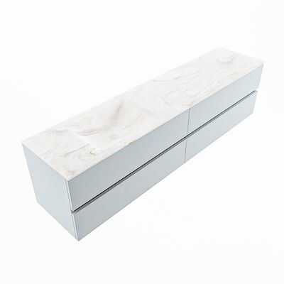 MONDIAZ VICA-DLUX 200cm badmeubel onderkast Clay 4 lades. Inbouw wastafel CLOUD links 1 kraangat, kleur Ostra, en spiegel model SPOT