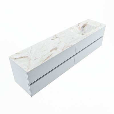 MONDIAZ VICA-DLUX 200cm badmeubel onderkast Clay 4 lades. Inbouw wastafel CLOUD rechts 1 kraangat, kleur Frappe, en spiegel model SPOT