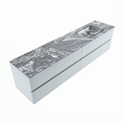 MONDIAZ VICA-DLUX 200cm badmeubel onderkast Clay 4 lades. Inbouw wastafel CLOUD rechts 1 kraangat, kleur Lava, en spiegel model SPOT