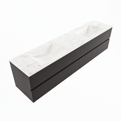 MONDIAZ VICA-DLUX 200cm badmeubel onderkast Dark grey 4 lades. Inbouw wastafel CLOUD dubbel 2 kraangaten, kleur Ostra, en spiegel model SPOT
