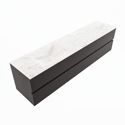 MONDIAZ VICA-DLUX 200cm badmeubel onderkast Dark grey 4 lades. Inbouw wastafel CLOUD links zonder kraangat, kleur Ostra, en spiegel model SPOT