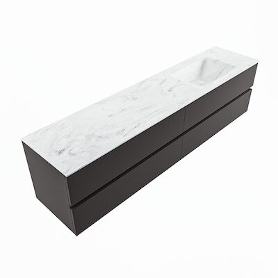 MONDIAZ VICA-DLUX 200cm badmeubel onderkast Dark grey 4 lades. Inbouw wastafel CLOUD rechts 1 kraangat, kleur Opalo, en spiegel model SPOT