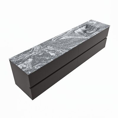 MONDIAZ VICA-DLUX 200cm badmeubel onderkast Dark grey 4 lades. Inbouw wastafel CLOUD rechts zonder kraangat, kleur Lava, en spiegel model SPOT
