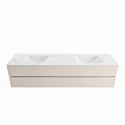 MONDIAZ VICA-DLUX 200cm badmeubel onderkast Linen 4 lades. Inbouw wastafel CLOUD dubbel 2 kraangaten, kleur Opalo.