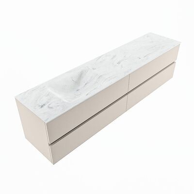 MONDIAZ VICA-DLUX 200cm badmeubel onderkast Linen 4 lades. Inbouw wastafel CLOUD links zonder kraangat, kleur Opalo, en spiegel model SPOT