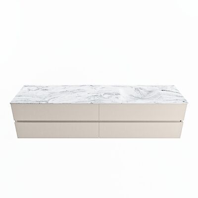 MONDIAZ VICA-DLUX 200cm badmeubel onderkast Linen 4 lades. Inbouw wastafel CLOUD rechts 1 kraangat, kleur Glace.