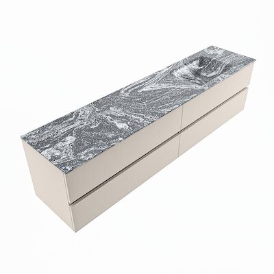 MONDIAZ VICA-DLUX 200cm badmeubel onderkast Linen 4 lades. Inbouw wastafel CLOUD rechts 1 kraangat, kleur Lava, en spiegel model SPOT