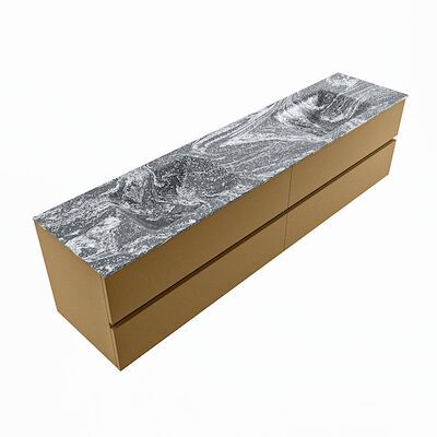 MONDIAZ VICA-DLUX 200cm badmeubel onderkast Oro 4 lades. Inbouw wastafel CLOUD dubbel 2 kraangaten, kleur Lava, en spiegel model SPOT