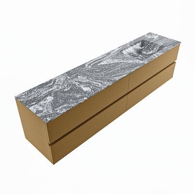 MONDIAZ VICA-DLUX 200cm badmeubel onderkast Oro 4 lades. Inbouw wastafel CLOUD rechts 1 kraangat, kleur Lava, en spiegel model SPOT