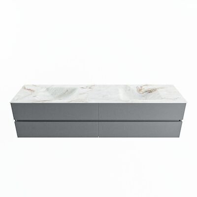 MONDIAZ VICA-DLUX 200cm badmeubel onderkast Plata 4 lades. Inbouw wastafel CLOUD dubbel 2 kraangaten, kleur Frappe.